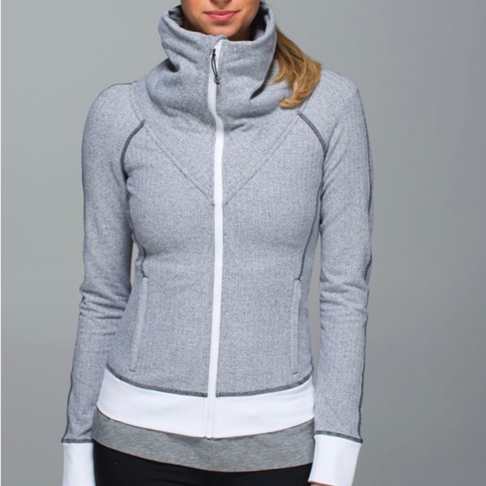 Lululemon Be Present Herringbone Luon High-Neck Warm Zip-Up Jacket Sweatshirt